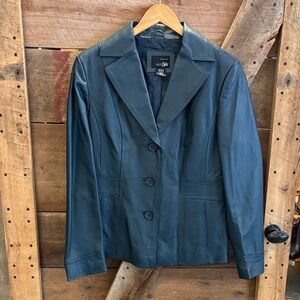 NWOT teal blue leather blazer